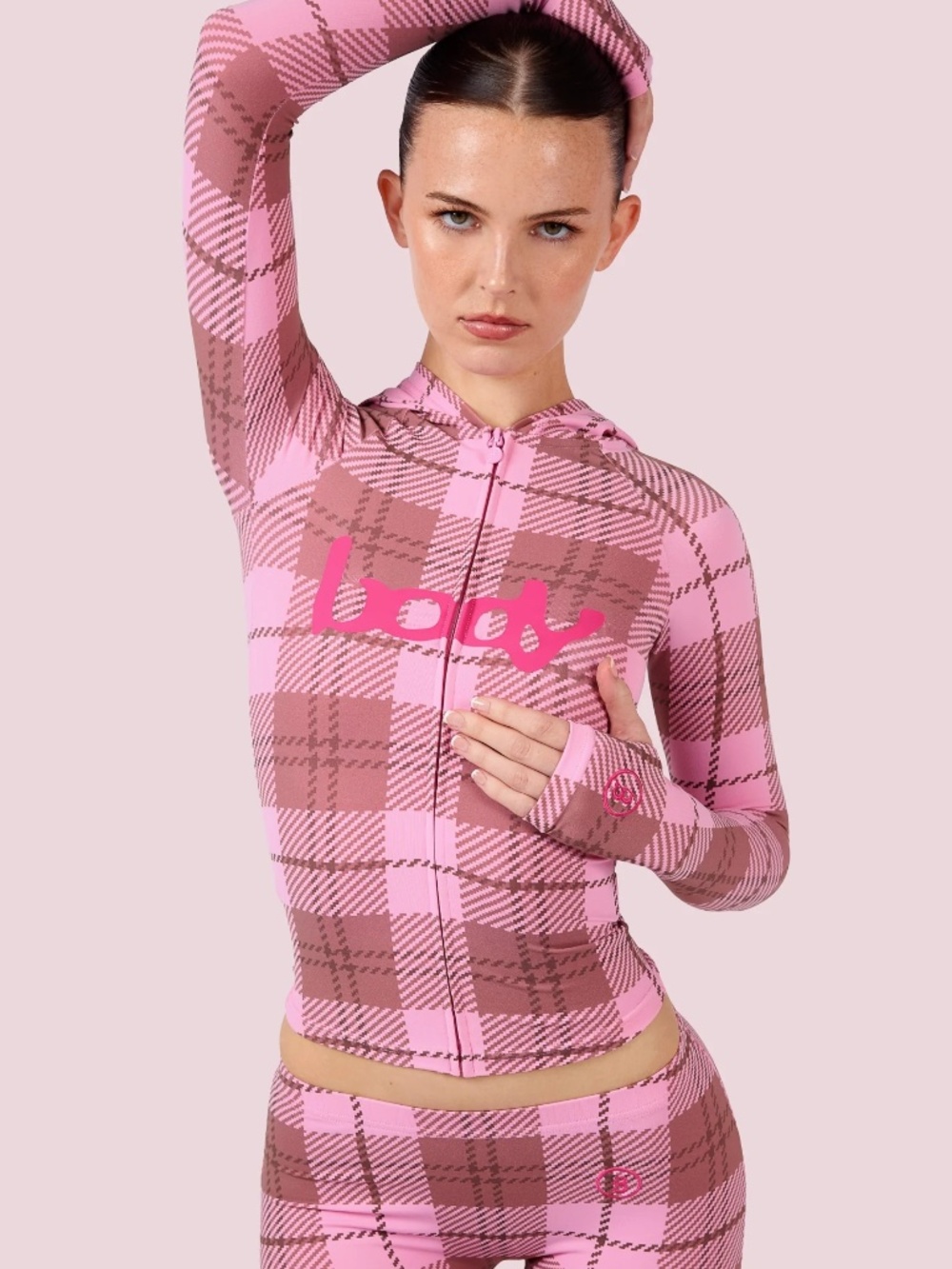 BODY by Raven Tracy Pink Plaid Hoodie + Leggings Set MEDIUM